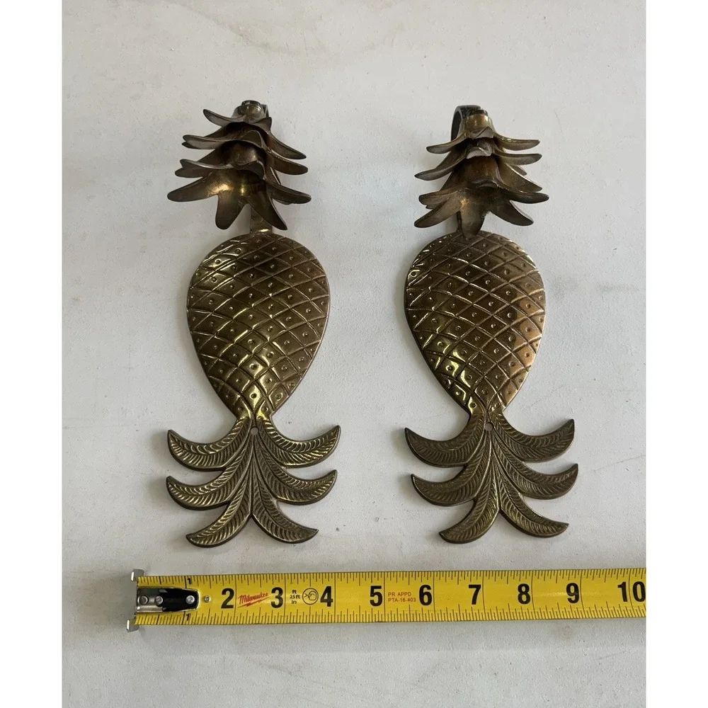 Lot of 2 Mid Century Modern Solid Brass Pineapple Wall MCM Candle Holders GTubH9
